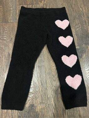 Chaser Black Chenille Kids Leggings with Pink Heart Accents Size 4